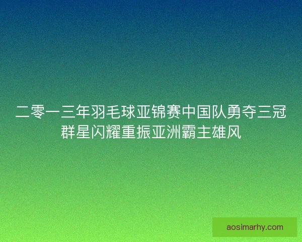 二零一三年羽毛球亚锦赛中国队勇夺三冠群星闪耀重振亚洲霸主雄风